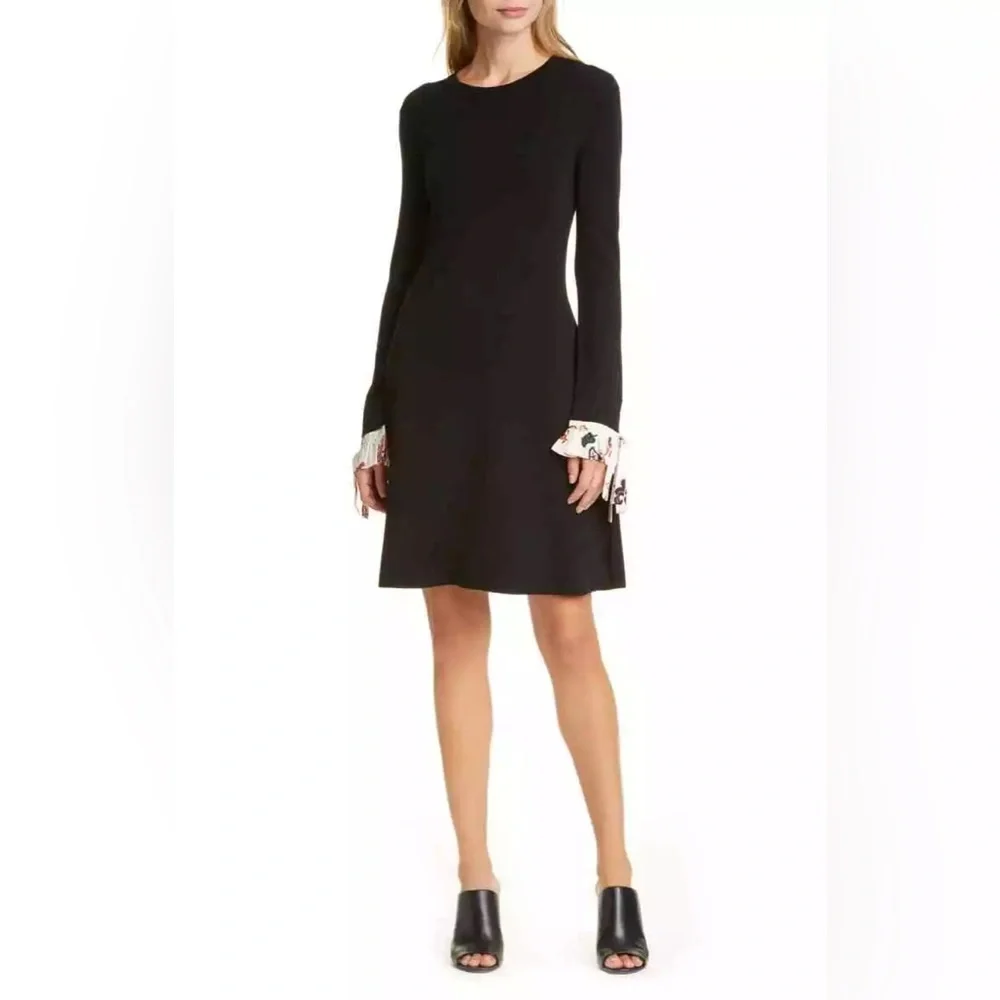 NWT Tory Burch Woven Cuff Long Sleeve Black Sweater Dress